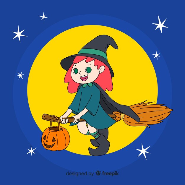 Lovely hand drawn witch character