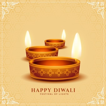 Lovely happy diwali realistic diya card design