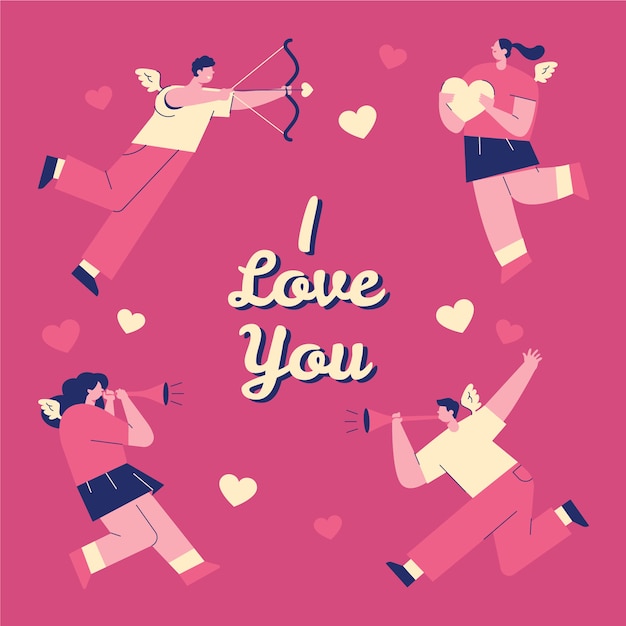 Lovely illustration with i love you lettering