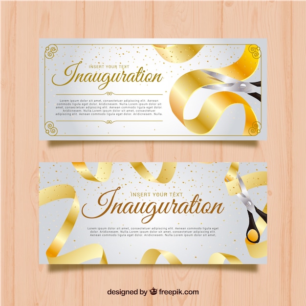 Lovely inauguration banners with golden ribbon