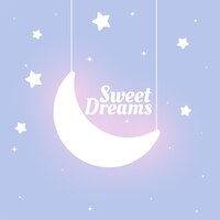 免费矢量可爱的孩子风格甜美的梦月亮和星星背景