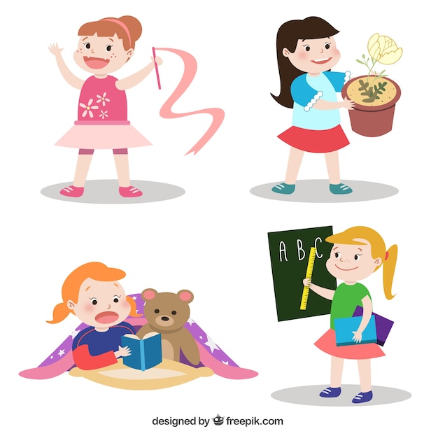 lovely little girls doing different activities