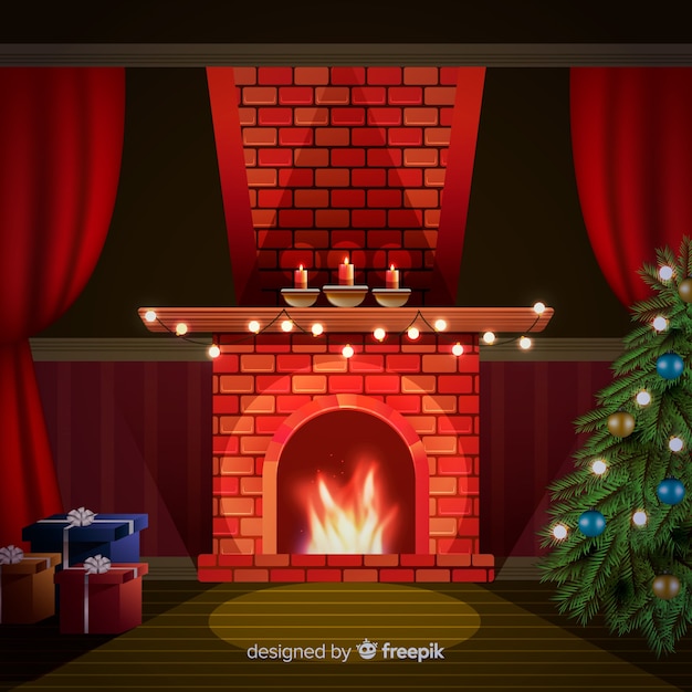 Бесплатное векторное изображение Прекрасная гостиная с рождественским украшением