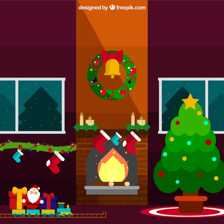 Free Vector lovely living room with christmas ornaments