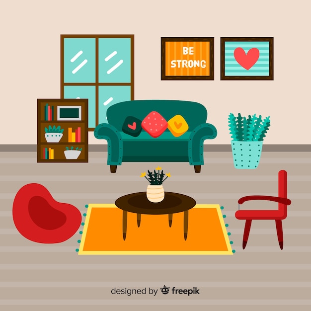 Free vector lovely living room with flat design