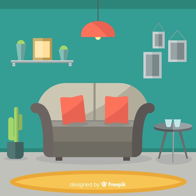 Free vector lovely living room with flat design