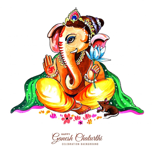 무료 벡터 ganesh chaturthi 카드 배경에 대한 사랑스러운 주 코끼리