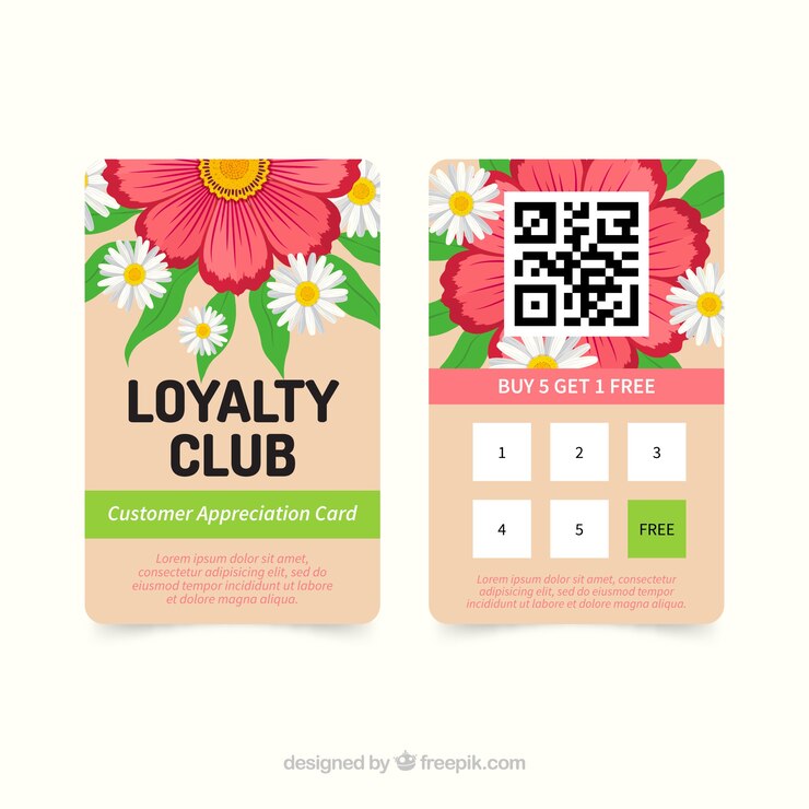 Free Vector lovely loyalty card template with floral style