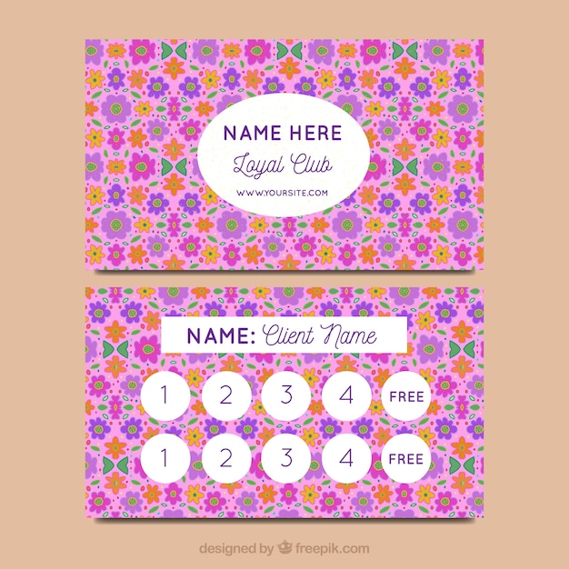 Free vector lovely loyalty card template with floral style