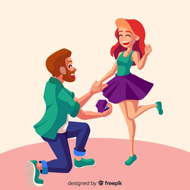 Lovely marriage proposal composition with flat design