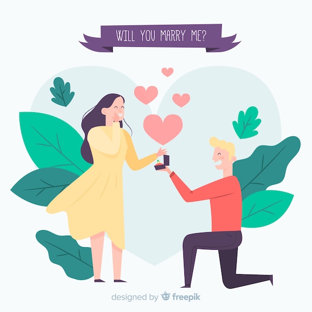 Lovely marriage proposal composition with flat design