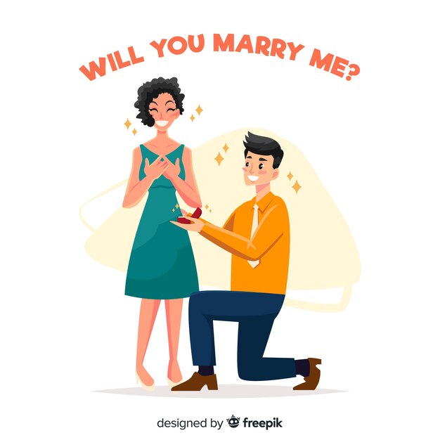 Lovely marriage proposal composition with flat design