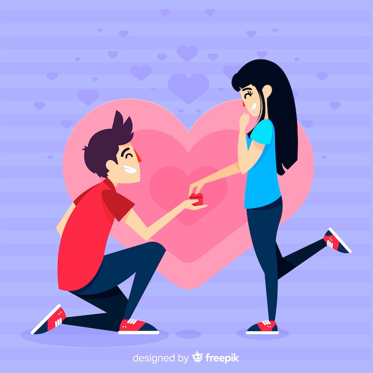 मुफ़्त वेक्टर lovely marriage proposal composition with flat design