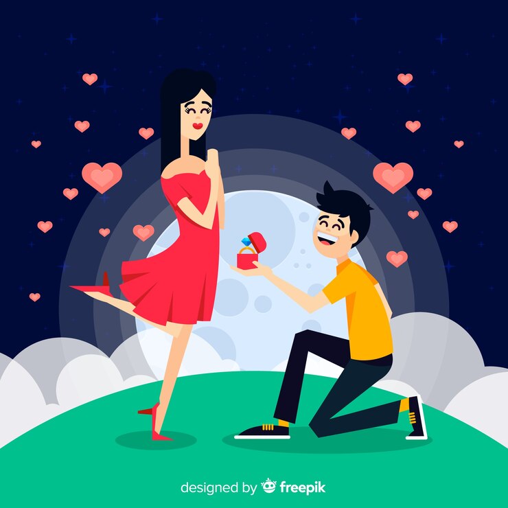무료 Vector 평면 디자인으로 사랑스러운 결혼 제안 구성