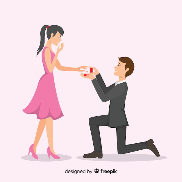 Free vector lovely marriage proposal composition with flat design