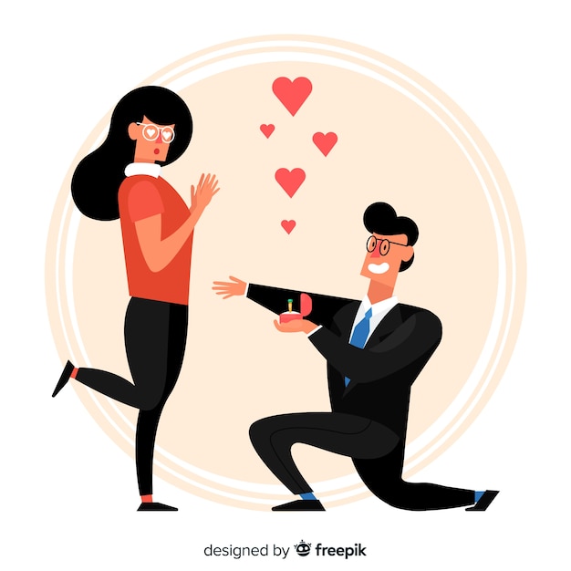 Free vector lovely marriage proposal with cartoon style