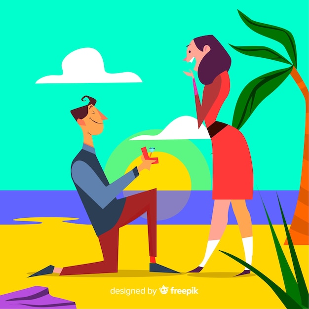Free vector lovely marriage proposal with cartoon style