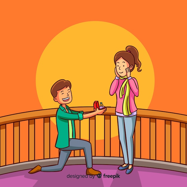 Lovely marriage proposal with cartoon style