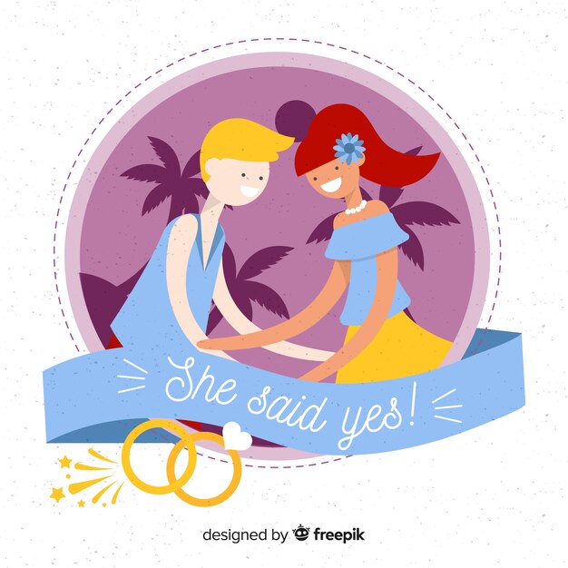 Lovely marriage proposal with flat design