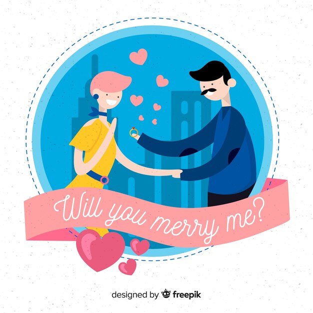 Free vector lovely marriage proposal with flat design