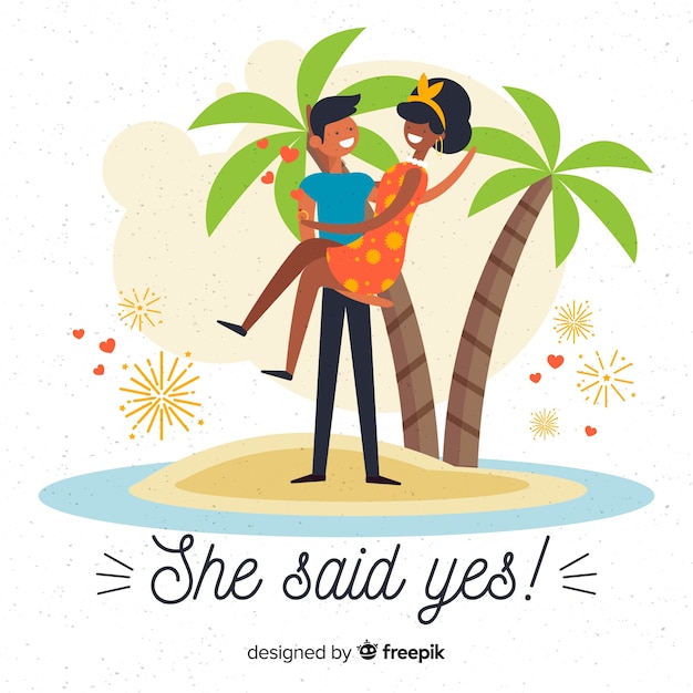 Lovely marriage proposal with flat design