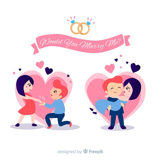 Lovely marriage proposal with flat design