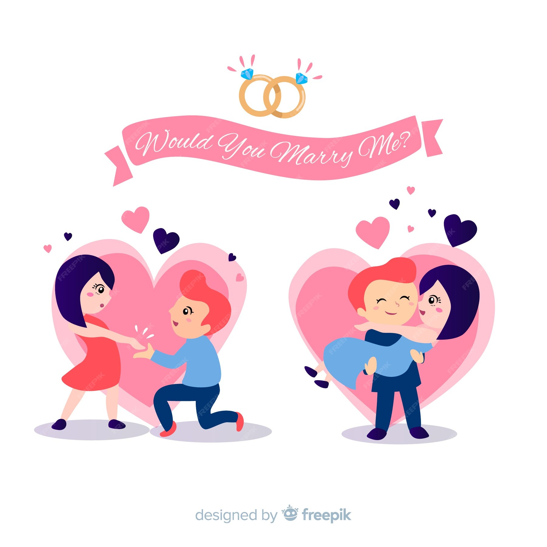 Free Vector | Lovely marriage proposal with flat design