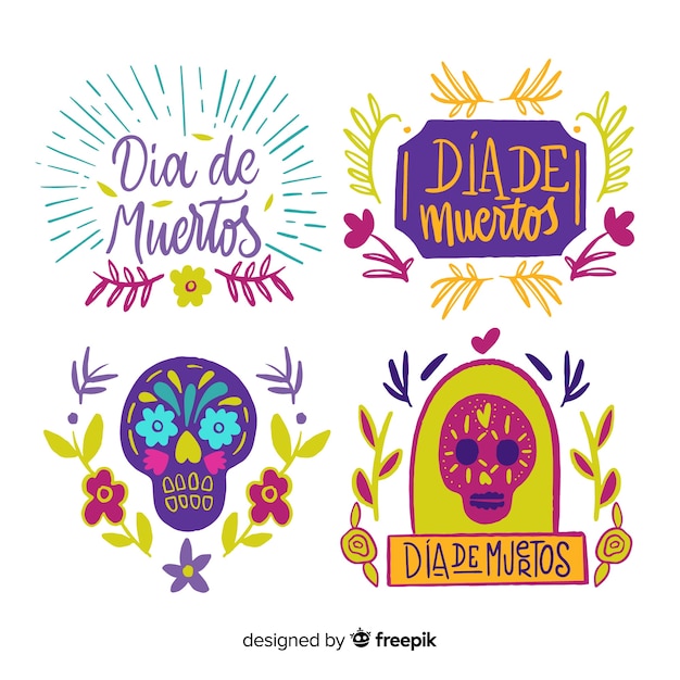 Lovely mexican festivity badge collection with flat design