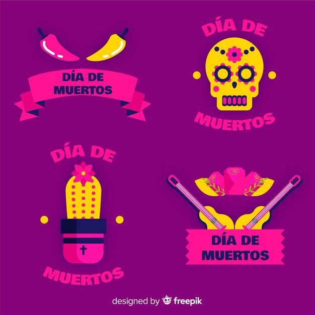 Lovely mexican festivity badge collection with flat design