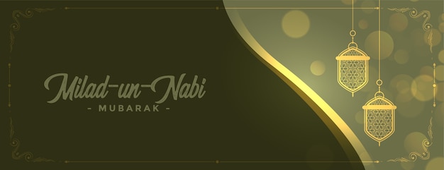 Free vector lovely milad un nabi shiny lamps banner design