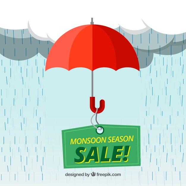 Lovely monsoon sale composition with flat design