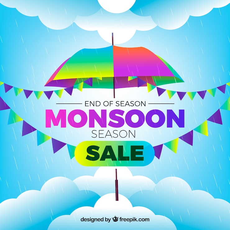 मुफ़्त वेक्टर lovely monsoon sale composition with realistic design