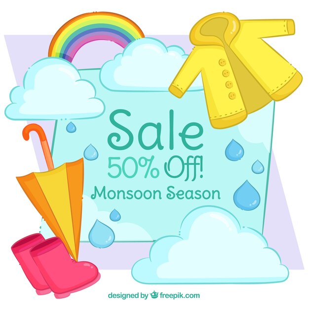 Free Vector lovely monsoon season sale composition