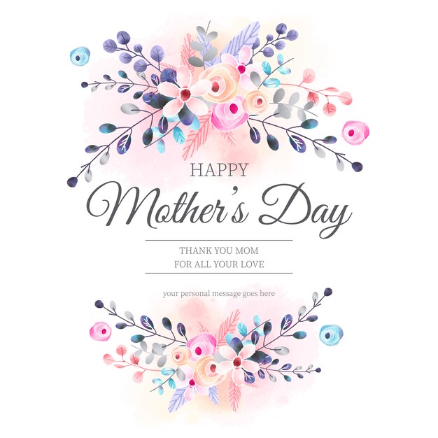 Lovely mother's day card with watercolor floral ornaments