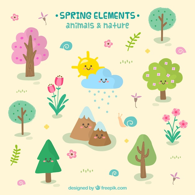 Free vector lovely nature drawings set