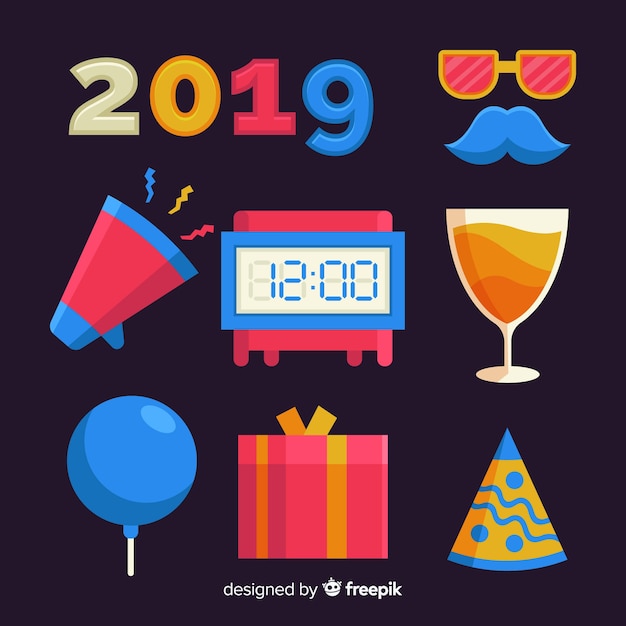 Free vector lovely new year party element collection with flat design