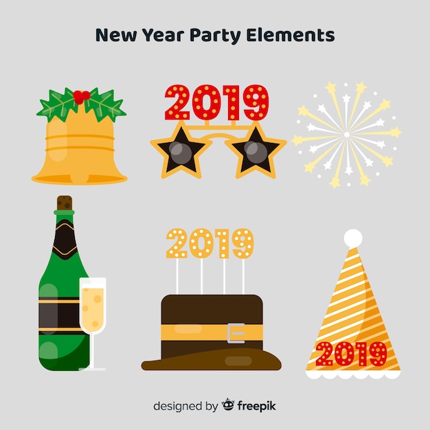 Lovely new year party element collection with flat design