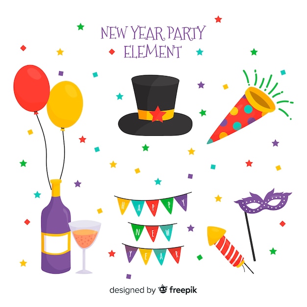 Lovely new year party element collection with flat design