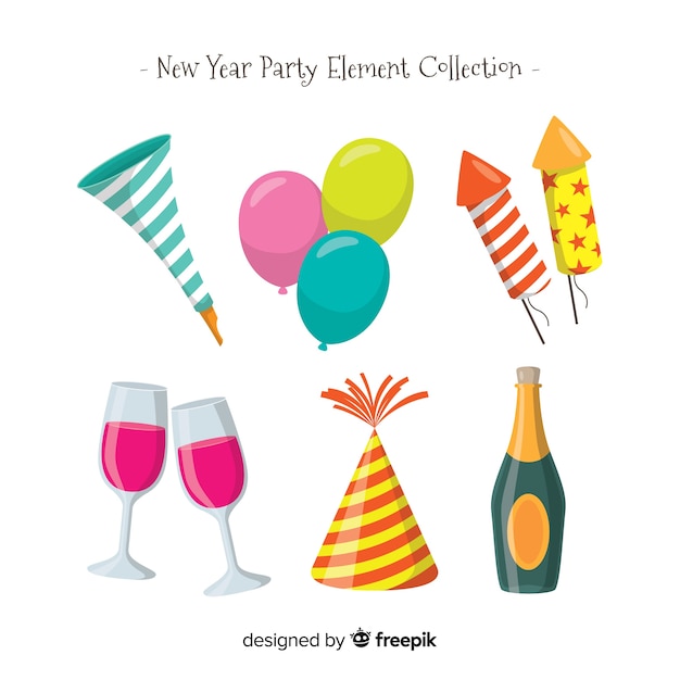 Lovely new year party element collection with flat design