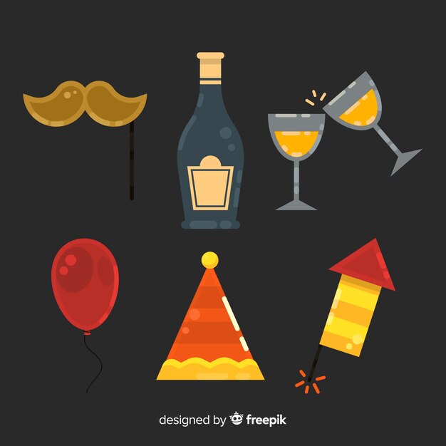 Lovely new year party element collection with flat design