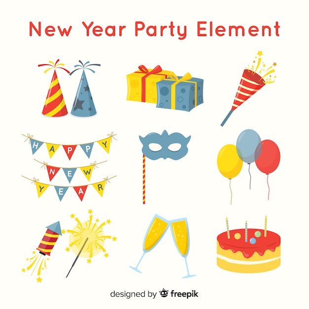 Free vector lovely new year party element collection with flat design