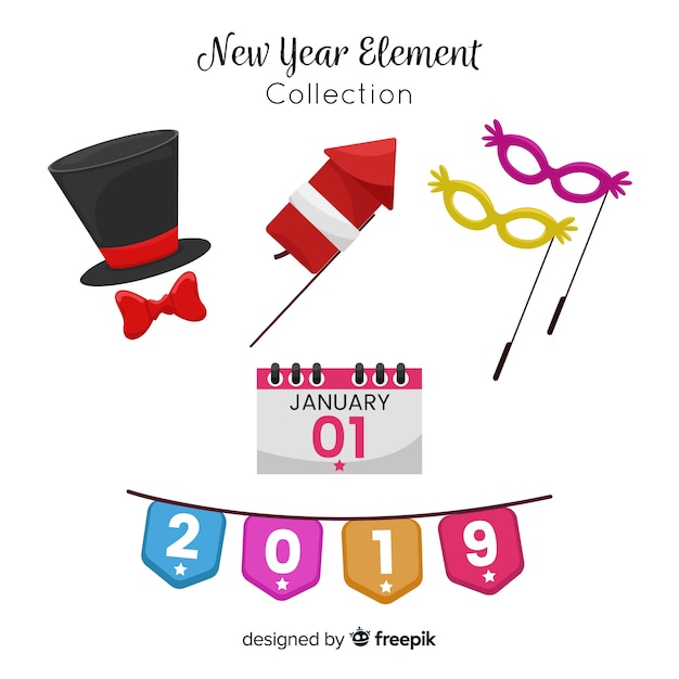 Lovely new year party element collection with flat design