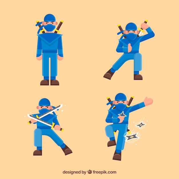 Lovely ninja character collection with flat design