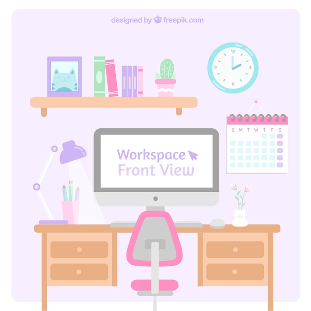 Free vector lovely office desk with colorful style