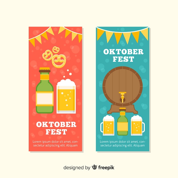 Free vector lovely oktoberfest banners with flat design