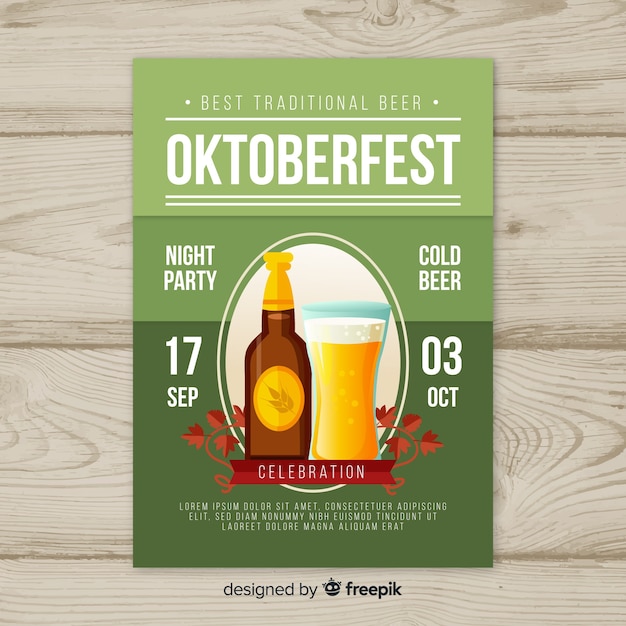 Бесплатное векторное изображение Прекрасный плакат для вечеринки oktoberfest с плоским дизайном