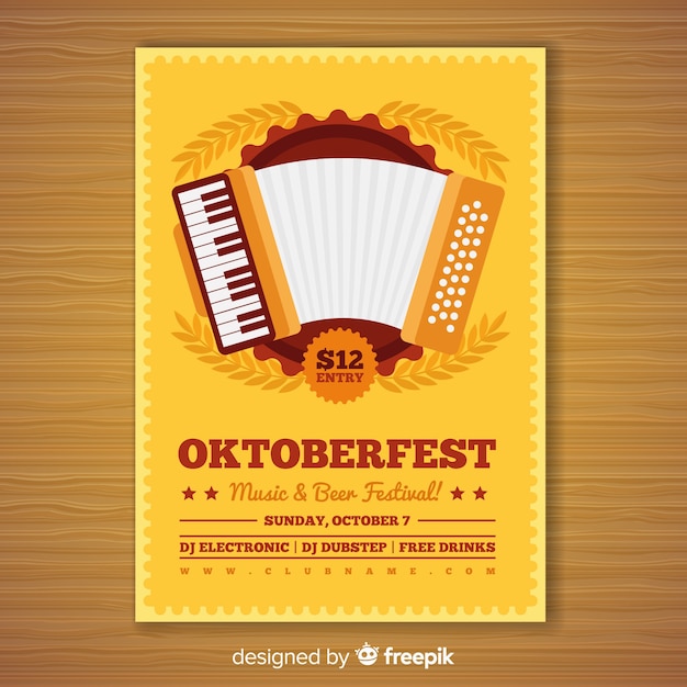 Free vector lovely oktoberfest party poster with flat design