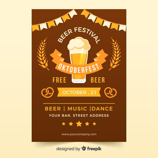 Lovely oktoberfest party poster with flat design