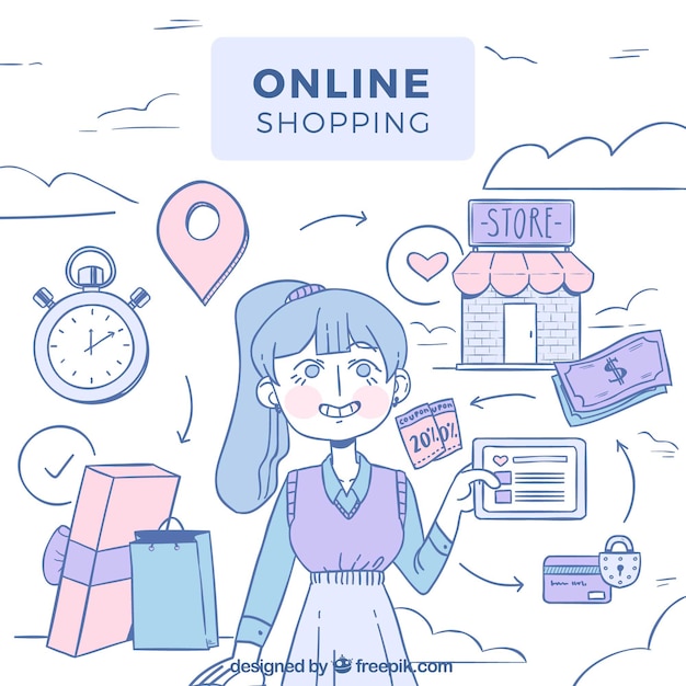 Free vector lovely online shopping composition