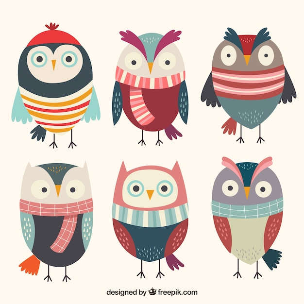 Lovely owls with scarves